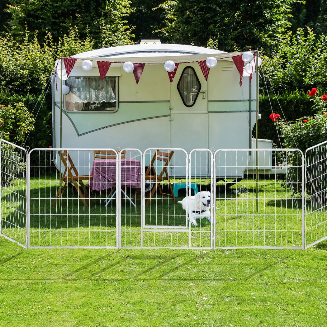 8 Panel 32'' Puppy Exercise Playpen Enclosure - White-4