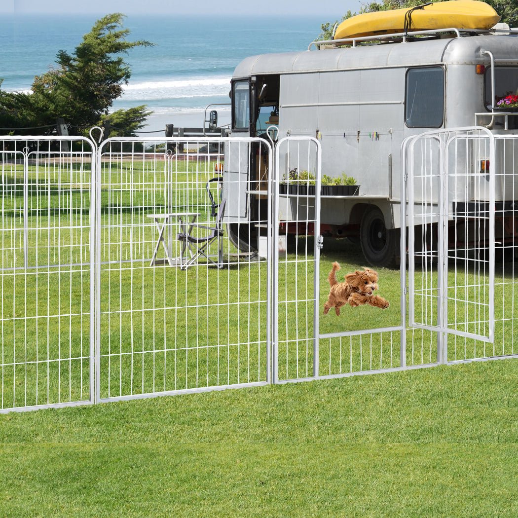 8 Panel 32'' Puppy Exercise Playpen Enclosure - White-2