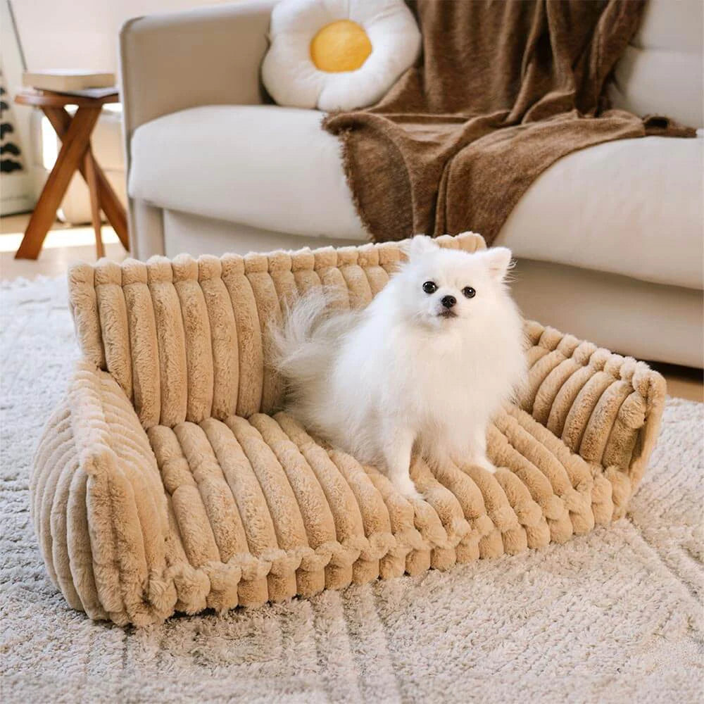 Factory Wholesale Luxury Trendy Striped Faux Lambswool Double Layer Orthopedic Dog Sofa Bed Soft Rectangle Plush Material-2