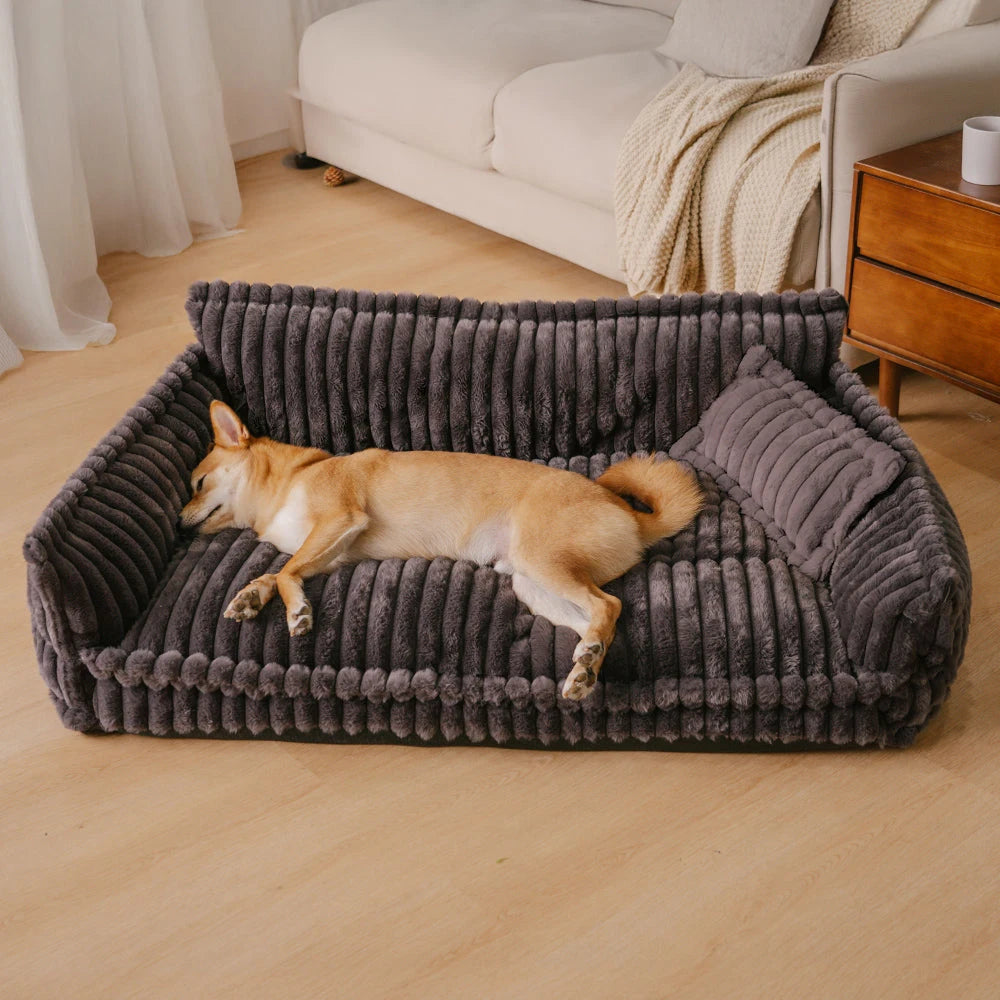 Factory Wholesale Luxury Trendy Striped Faux Lambswool Double Layer Orthopedic Dog Sofa Bed Soft Rectangle Plush Material-7